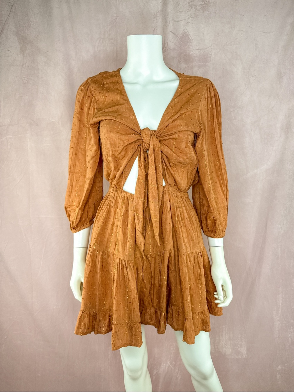 L Space Womens Orange Viscose Mini Dress Size Small Coverup Boho Beach Cutout